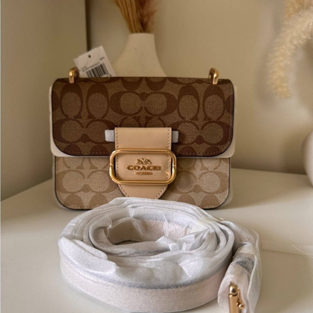 Coach Brown and Tan Crossbody Bag with Gold Hardware